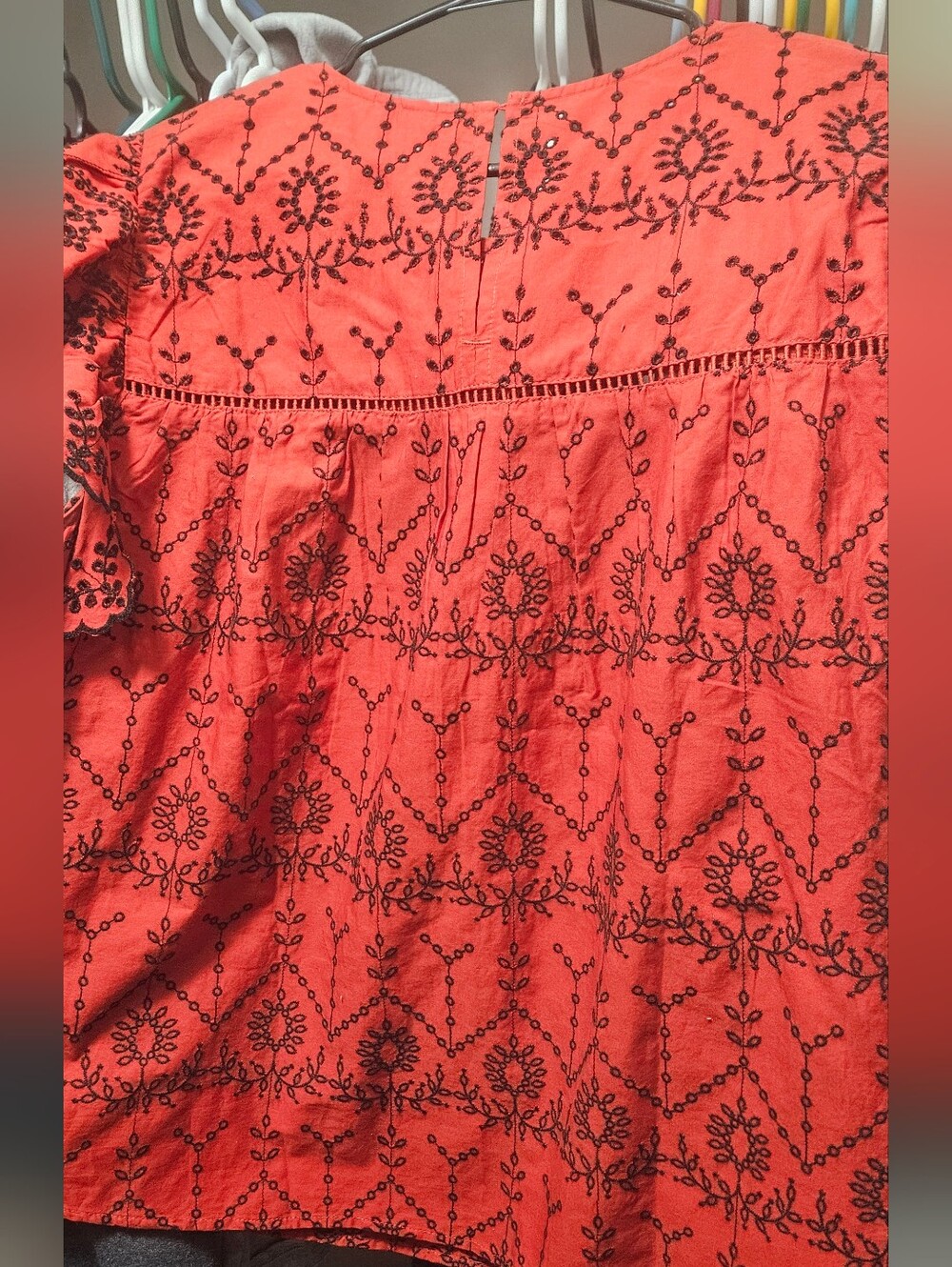 crown & ivy Red Embroidered Ruffle Sleeve Blouse - Picture 4 of 5